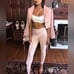 HOUSE OF CB Caixa Pale Light Pink Front Drape Asymmetric Stretch Trousers Pants
