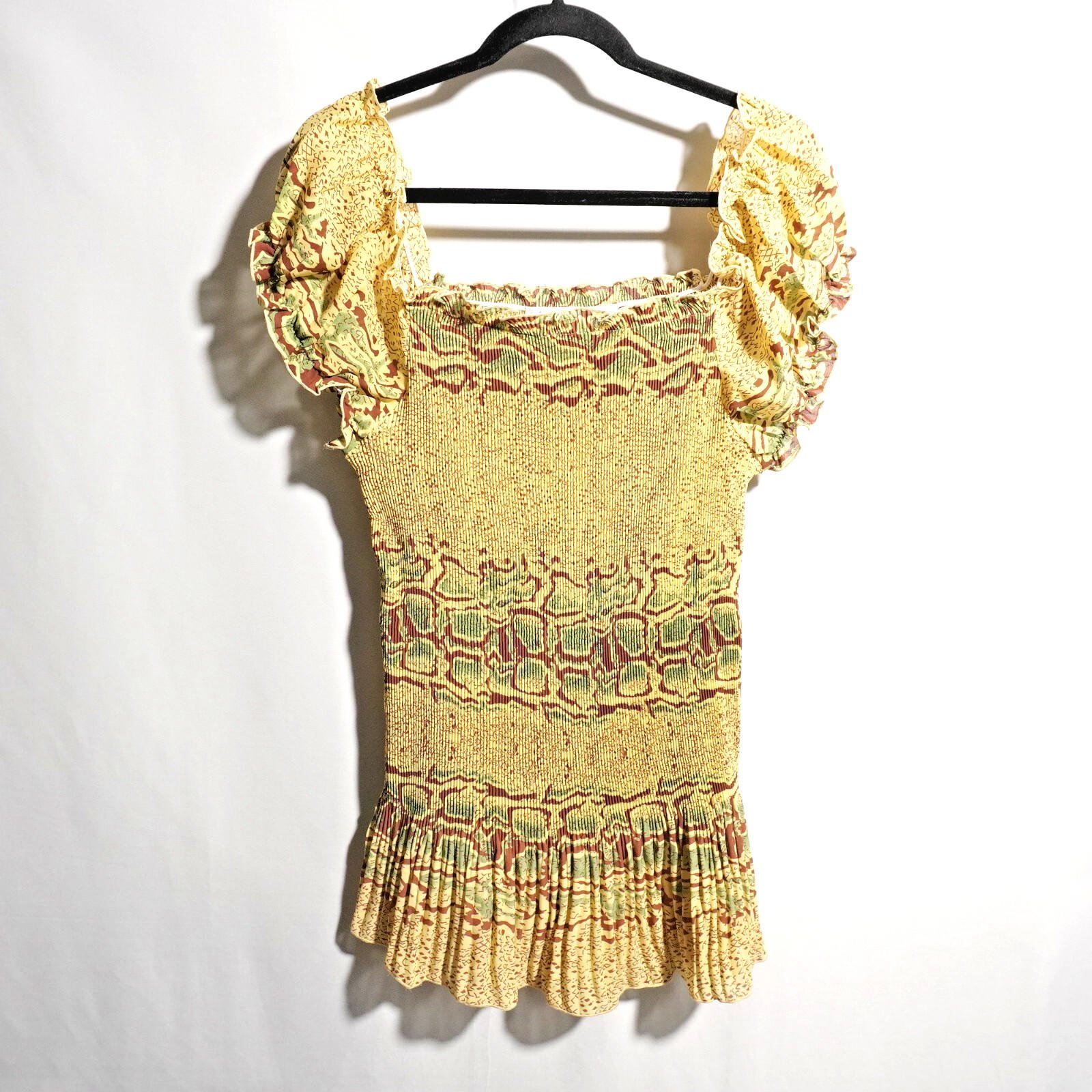 VTG Y2K Rene Margo Yellow Smocked Puff Sleeve Blouse Top 1X Coquette Boho Femme