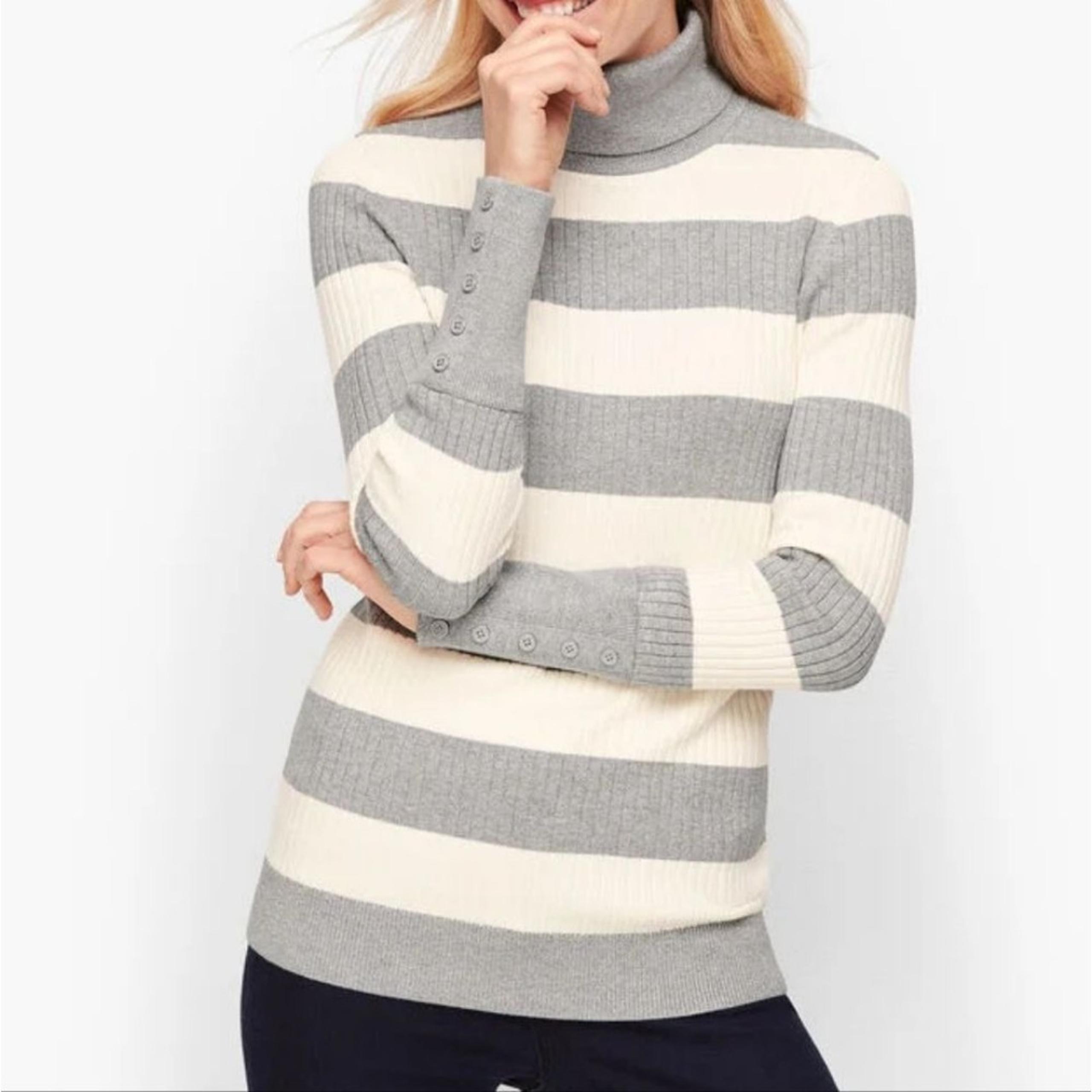 Talbots Button Cuff Ribbed Turtleneck Sweater - Shimmer Stripe. Medium NWT