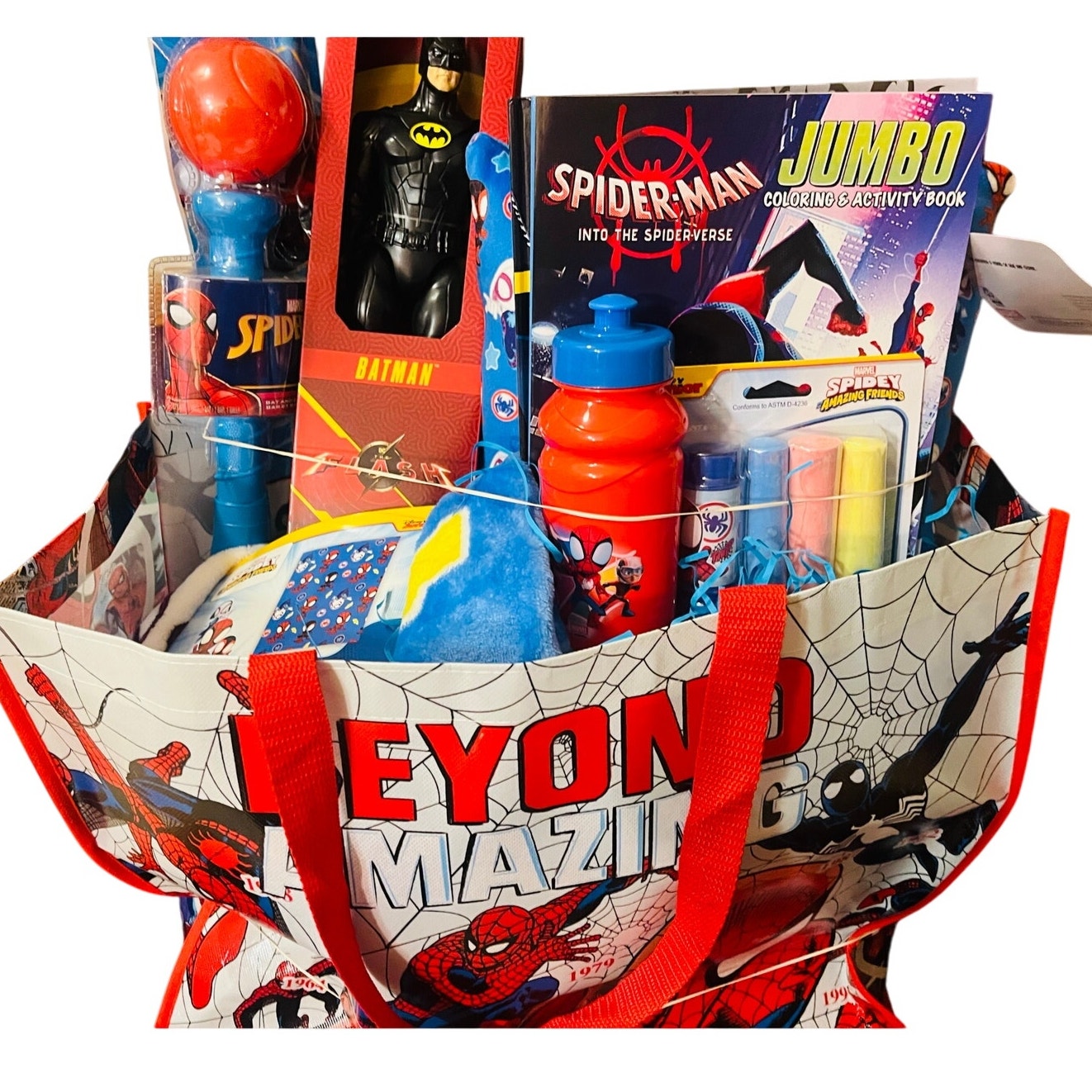 Spider-Man adorable bundle large plastic bag bundle , bat ball 1 set of chalk