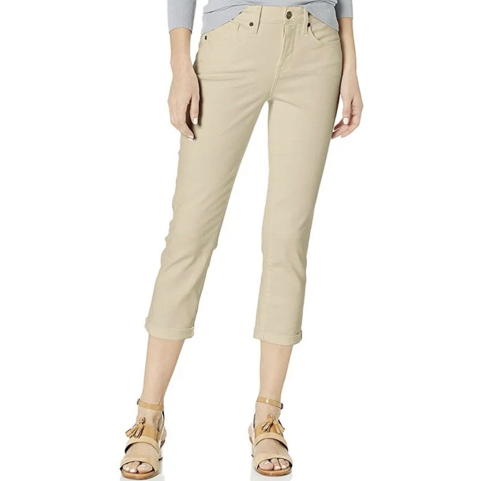 NYDJ Not Your Daughter Jeans Khaki Feather Chloe Skinny Capri Jeans Tummy SZ 2