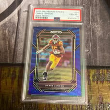 2023 Panini Prizm Draft Picks #34 Drake London Blue Wave /249 PSA 10