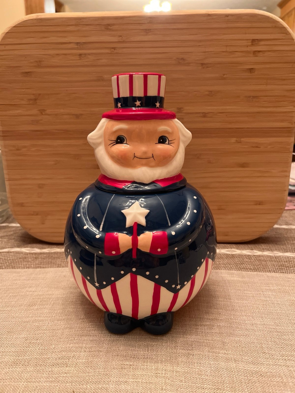 JOHANNA PARKER Carnival Cottage Uncle Sam Canister Cookie Jar HTF