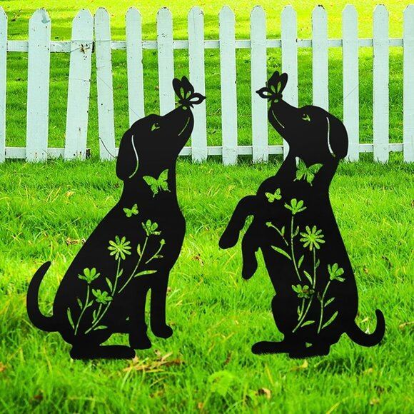 NEW 2Metal Golden Retriever Dog for Garden (Lawn Ornament Black Dog Silhouette,S