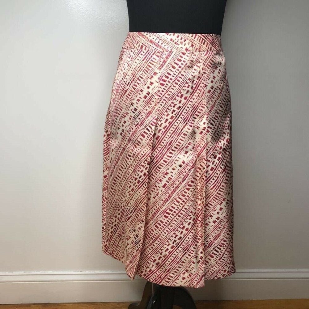 Merona Womens Pleated Skirt Red Pink 100% Silk Eth