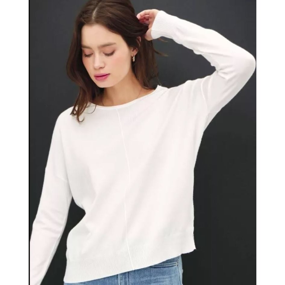 John + Jenn Bellamy Crew Neck Hi-Low Pullover Ivory Small MSRP 99