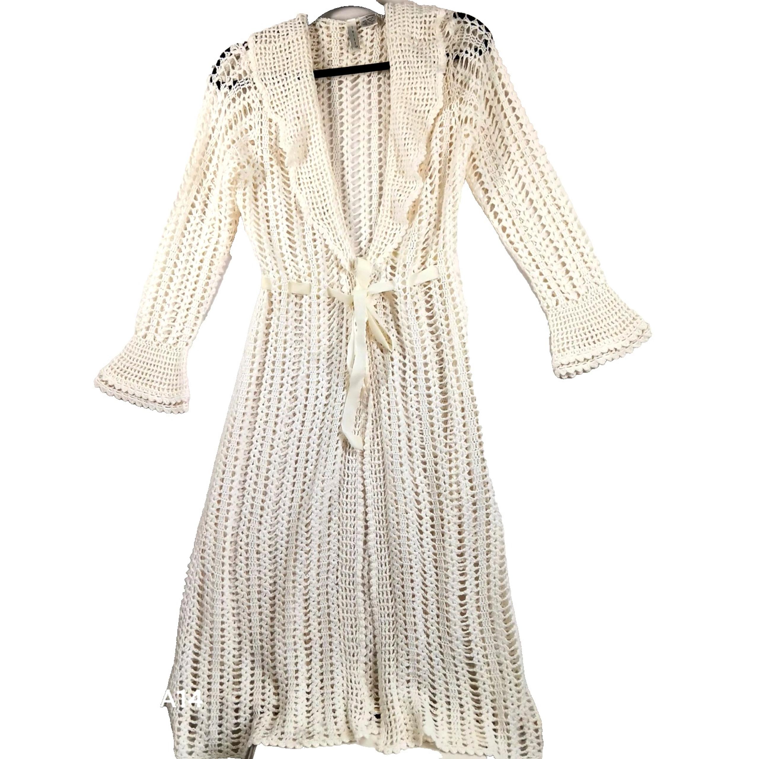 Twiggy Crochet Knit Cardigan  Womens Large Blend Wool r Boho Cottage Hippie Ving