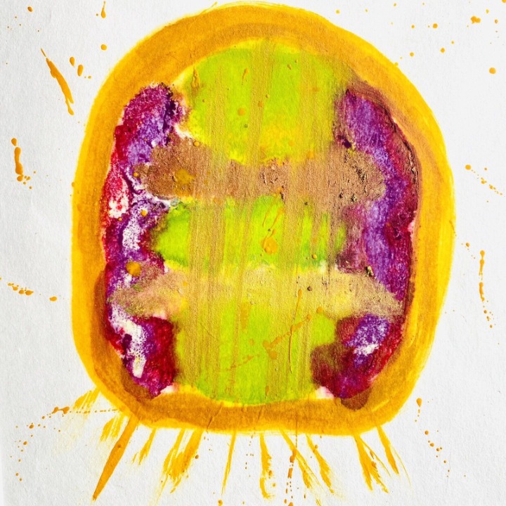 Original Art ‘Escape Pod’ Encaustic Wax Painting Matted 14”x11 Frame Ready