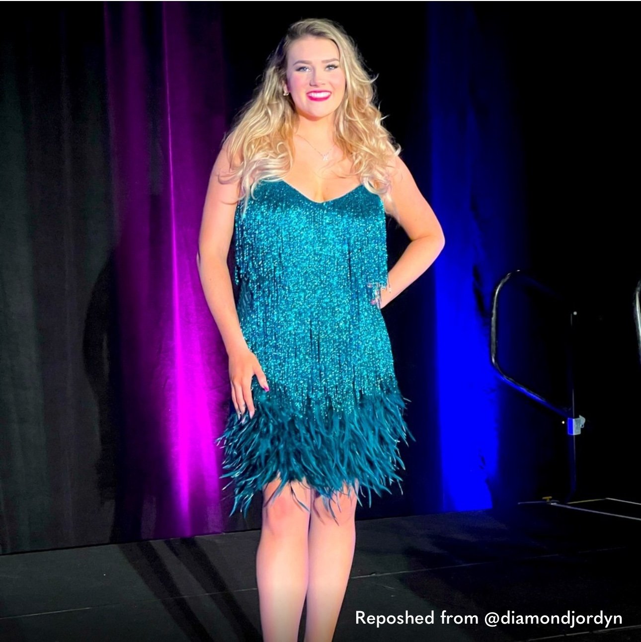 Nadine Merabi Lottie teal beaded feather dress