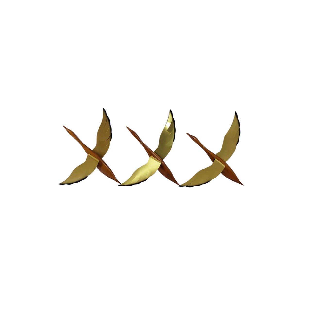 Set 3 Vintage Flying Geese Ducks Wall Art Decor MCM Metal & Brass Nice! 15”