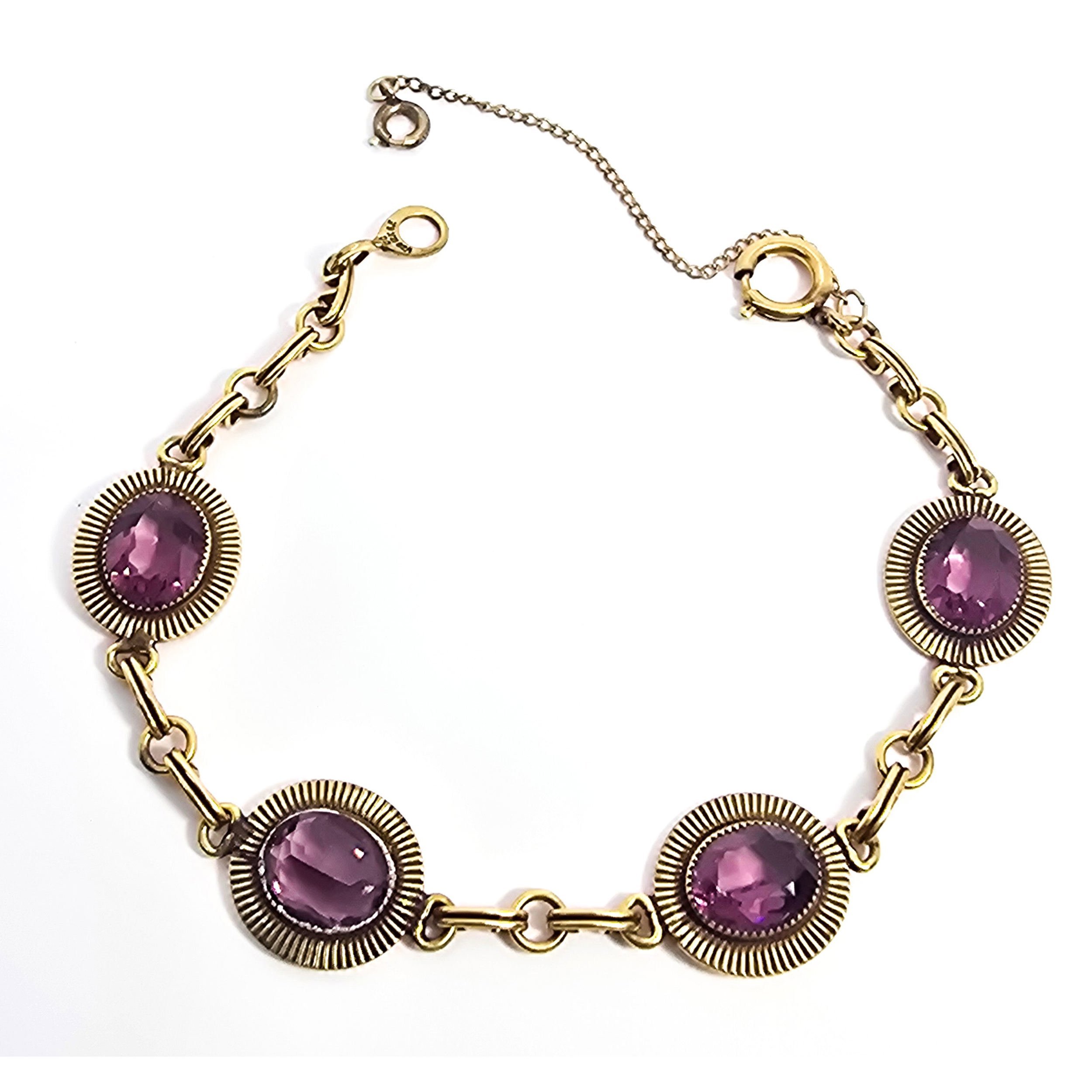 Uncas CC 1/20th 12k gold filled purple synthetic amethyst vintage tennis bracel