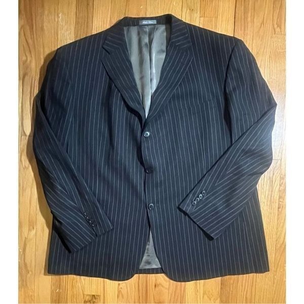 Oscar De La Renta Perfect Press Striped Three Button Wool Blazer Sz 50
