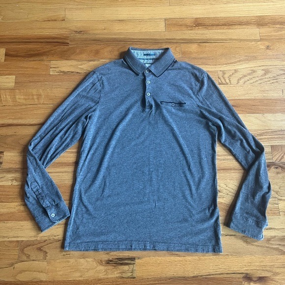 TED BAKER Gray Long Sleeve Polo Shirt M