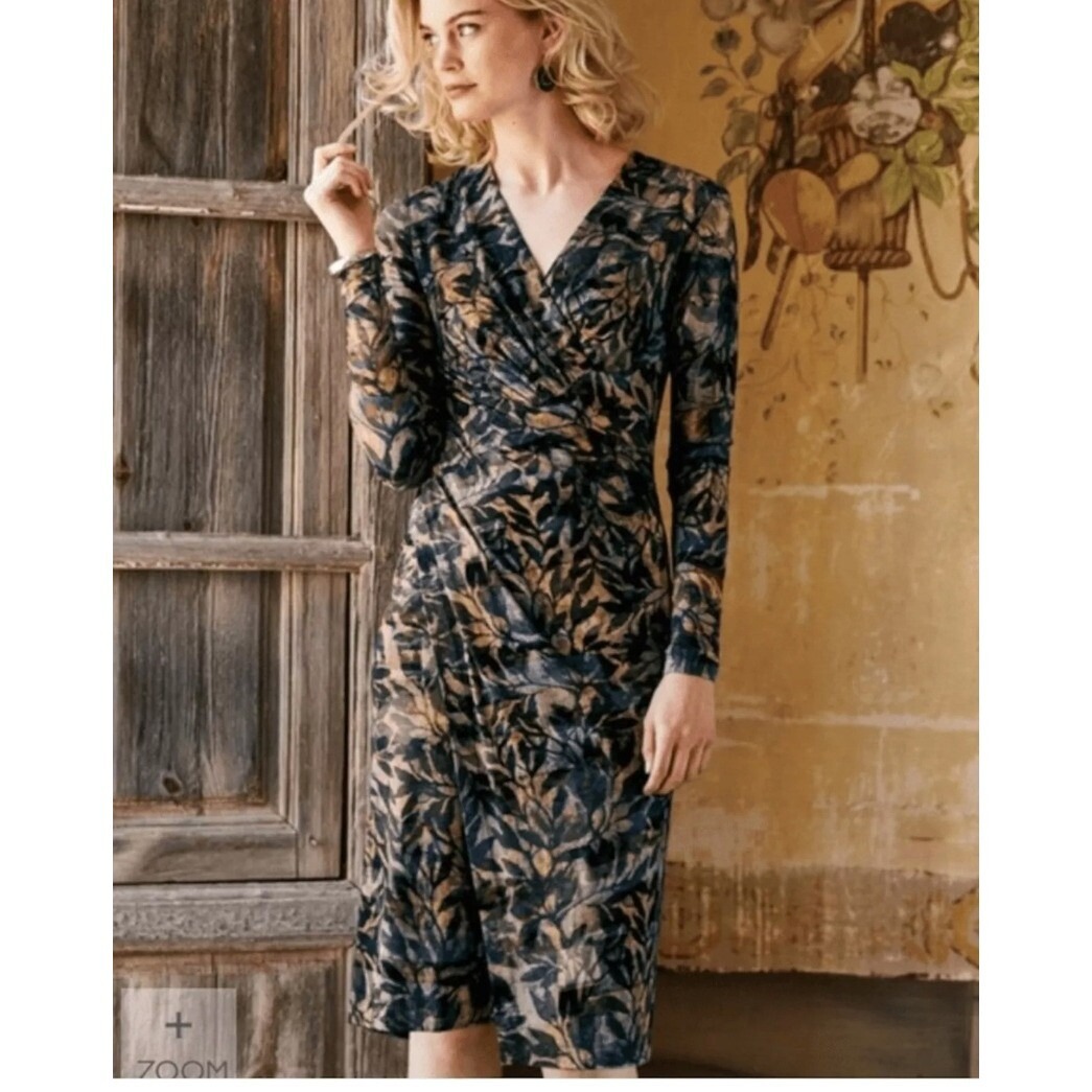 PERUVIAN CONNECTION Faux Wrap Shadow Long Sleeve Vine Dress Size XL