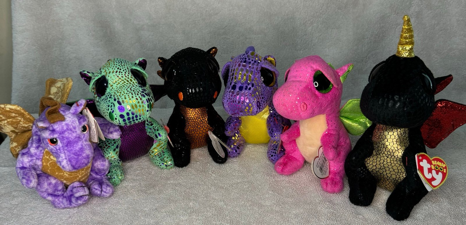 Ty Beanie Babies Boos 6” Dragon Lot all of 6 with tags!