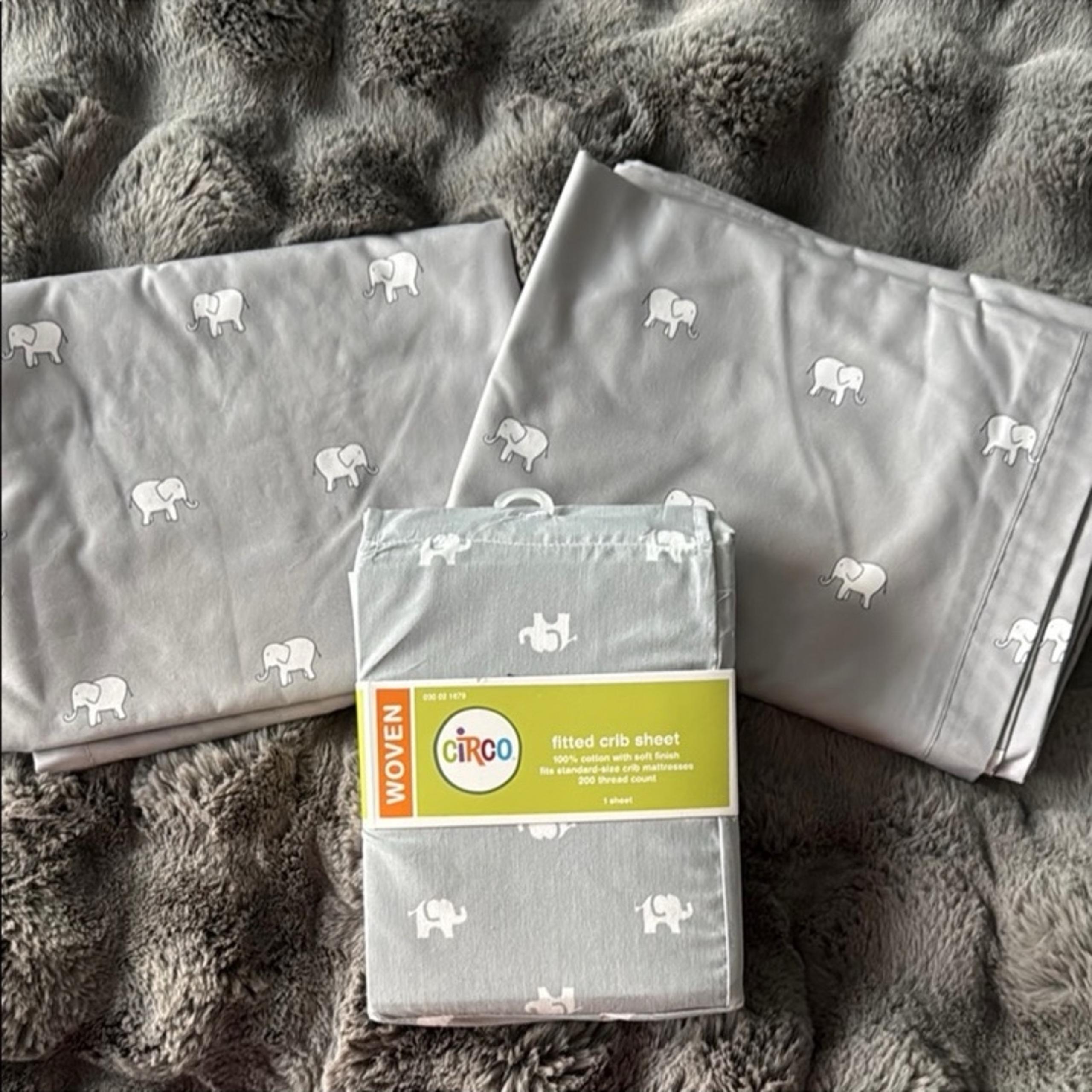 Circo Gray Elephant Silhouette Bedding Sheets and 2 Panel Window Curtains