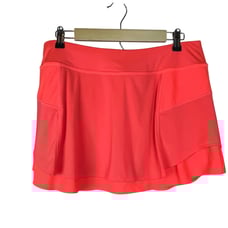 Athleta Neon Orange Tiered Skort Sz L Mesh Detail Built-In Shorts Tennis Pocket
