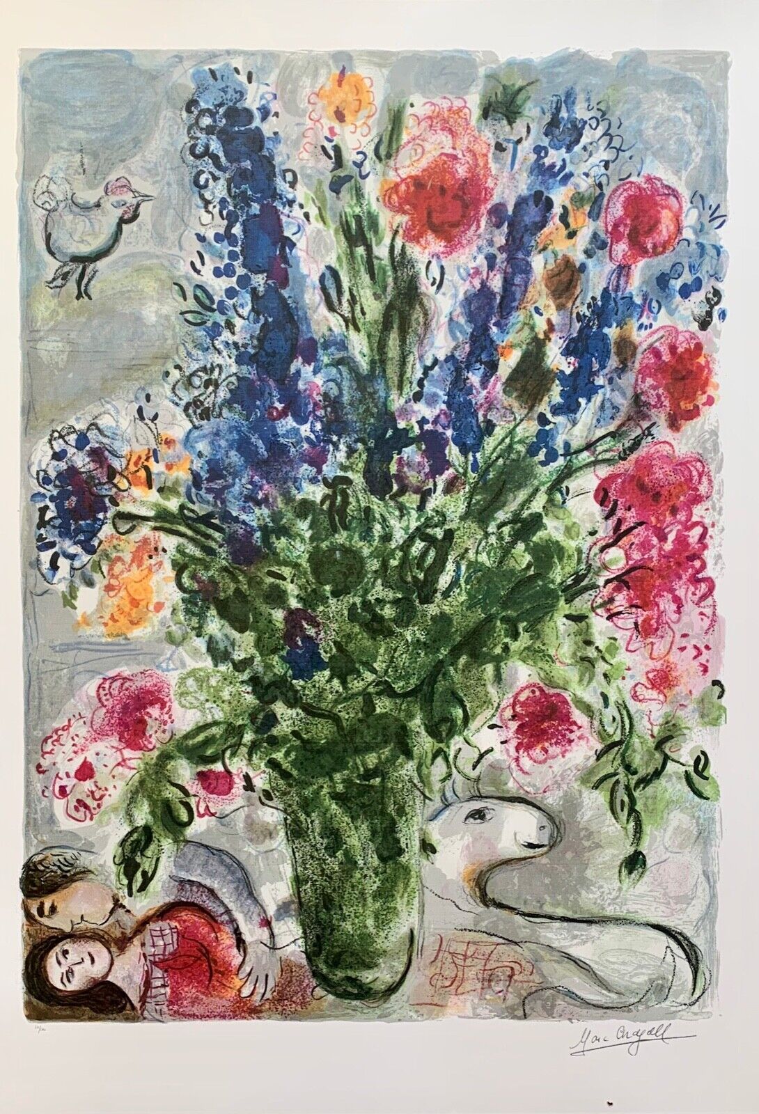 Marc Chagall LES LUPINS BLEU Limited Edition Facsimile Signed Lithograph Art