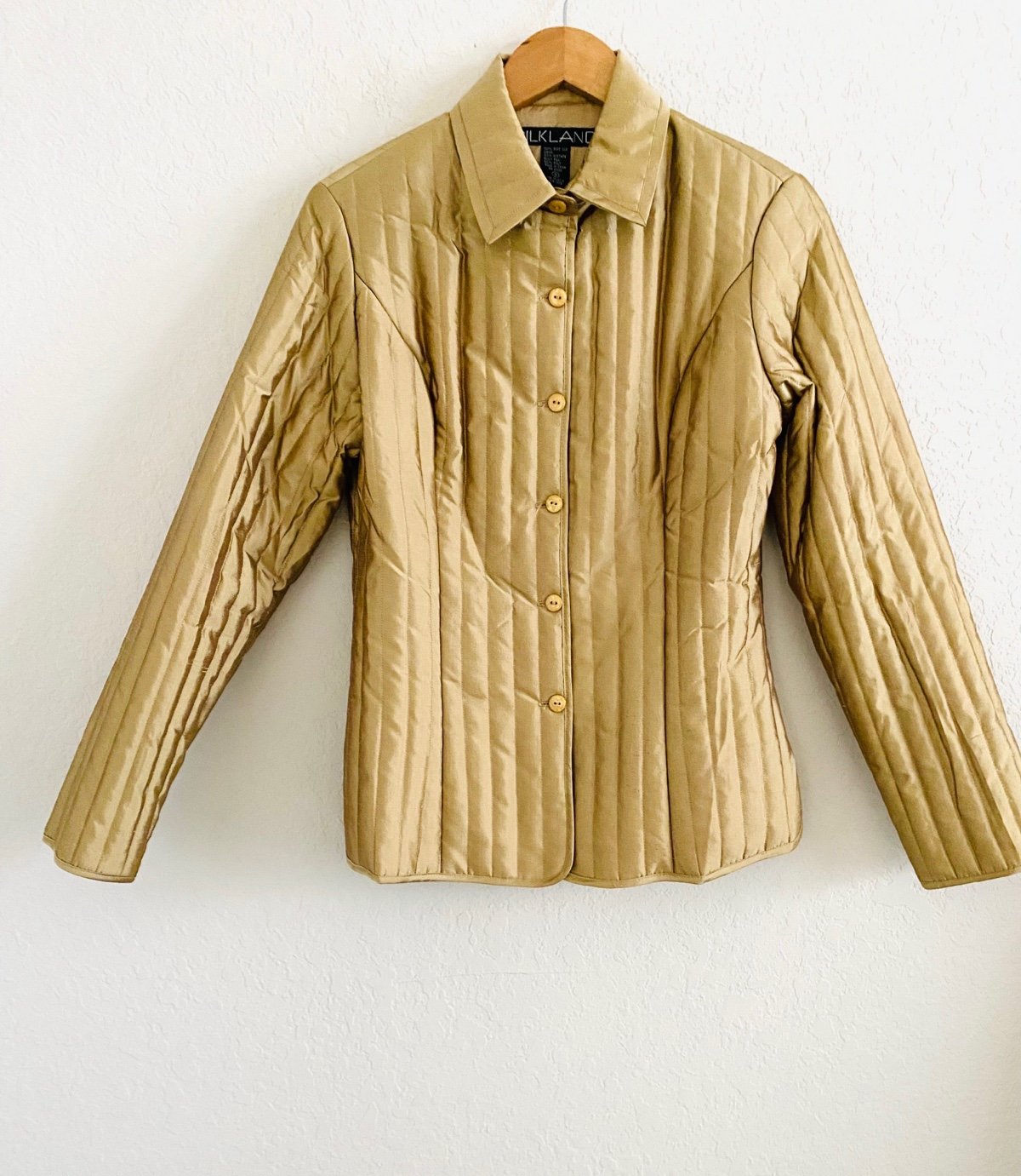 Silkland Vintage Gold 100% Silk Puffer Jacket Size Small