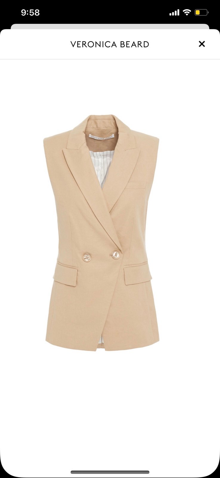 Veronika Beard Beige Double-Breasted Sleeveless vest nwt