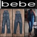 Bebe distressed capri denim collar button coveralls size 30