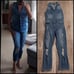 Bebe distressed capri denim collar button coveralls size 30