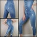 Bebe distressed capri denim collar button coveralls size 30