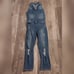 Bebe distressed capri denim collar button coveralls size 30