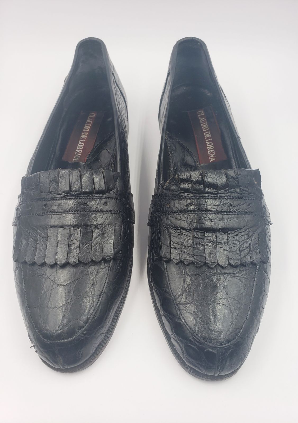 Claudio De Lorena Crocodile Mens Vintage Black Italy Loafers Shoes Size 8.5 M  C