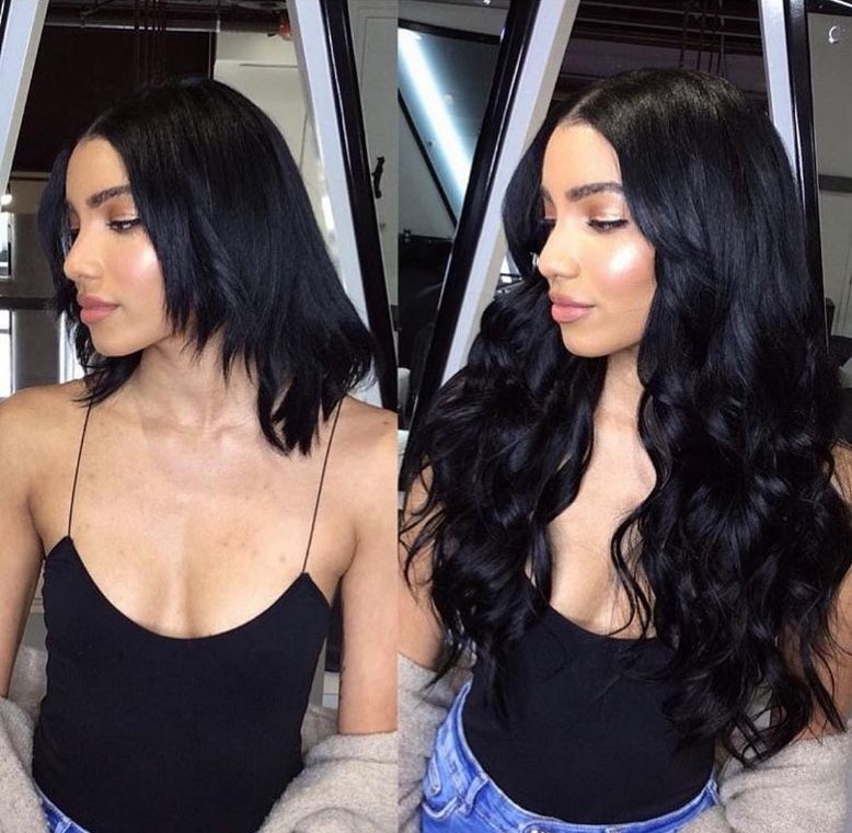 (2) Black Wavy Full Head Clip In Extens