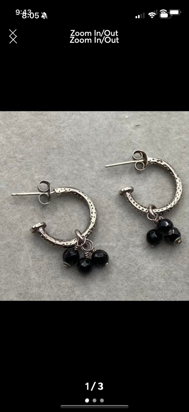 Silpada Sterling Silver Huggie Hoop Earrings with Black Chalcedony Cha Cha Beads