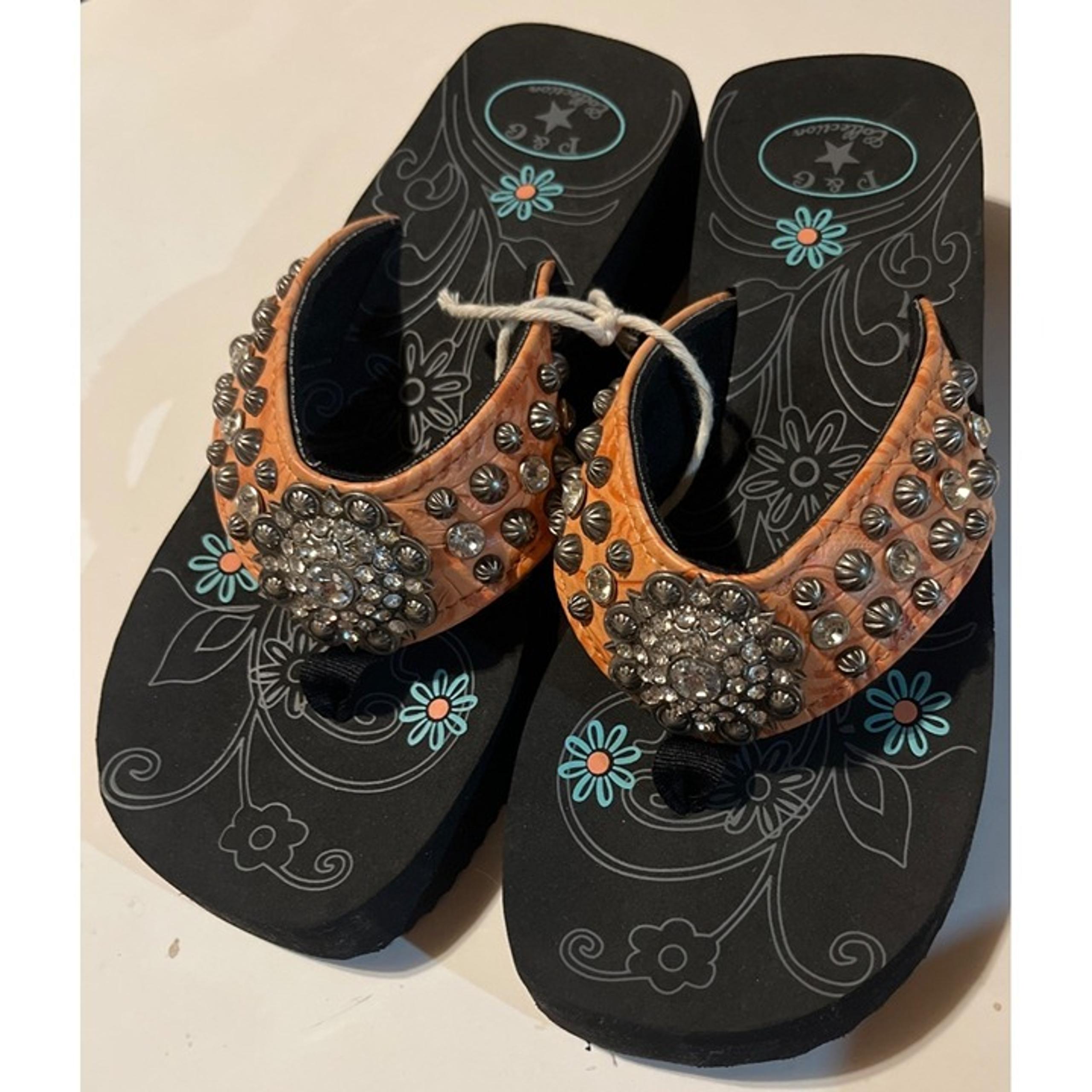 Womens P&G Collection Rhinestone Studded Flip-Flops Floral Platform Sandals Sz 8