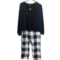 Old Navy NWT Pajama Set Black White Waffle Knit Top Buffalo Check Pants Sz L(T)