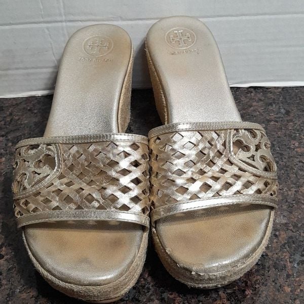 Tory Burch Metallic Gold Mules...Size 7.5
