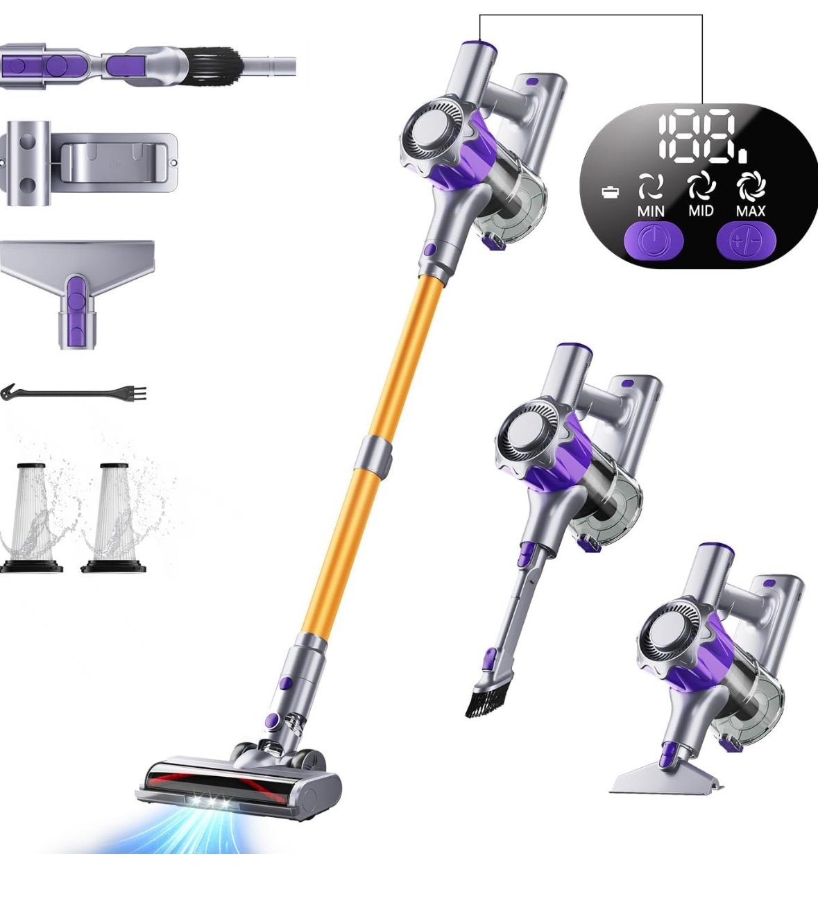 Cordless Vacuum Cleaner 450W Powerful Stick Vacuum Up to 50Mins Recharge