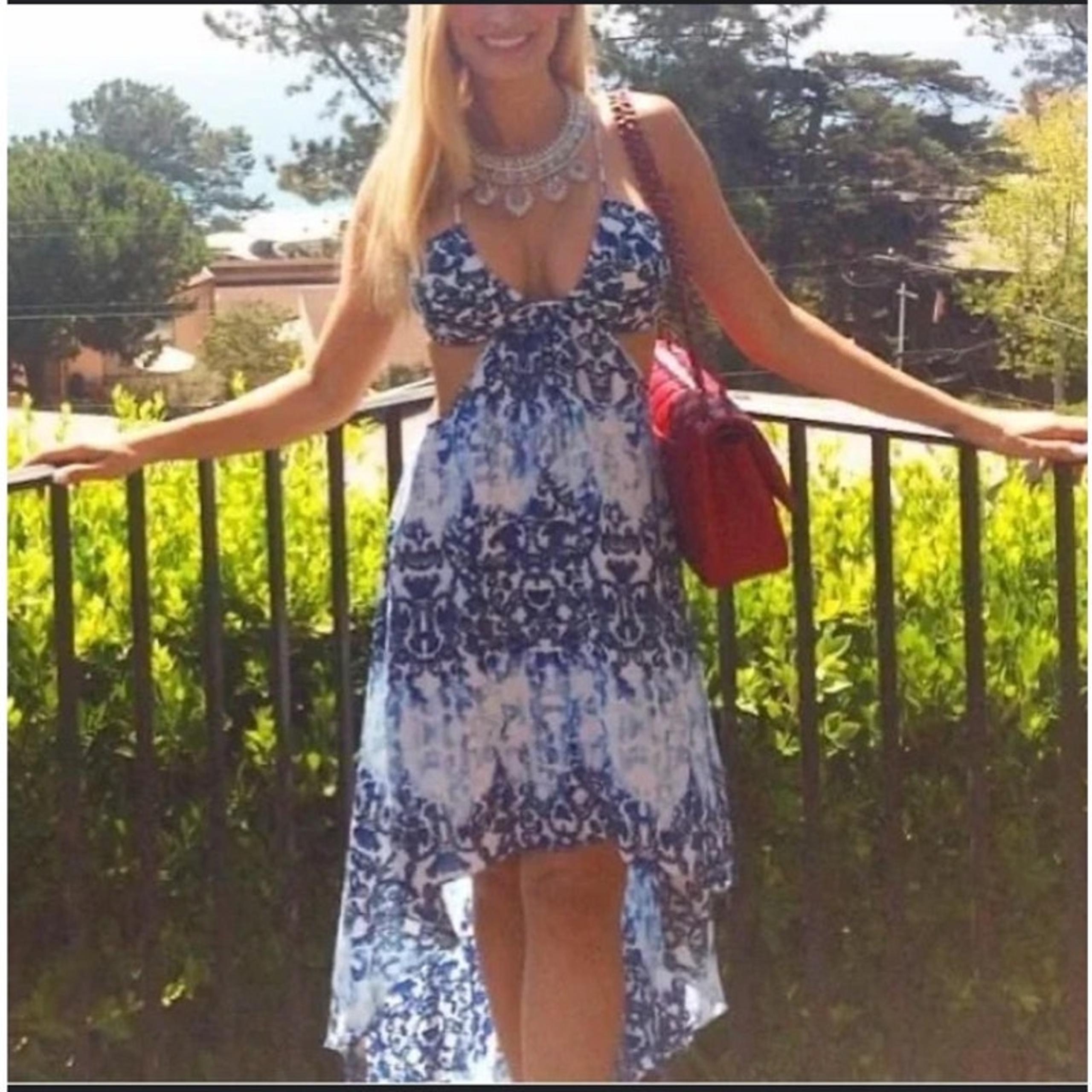 BCBG Blue & White High Low Cutout Dress