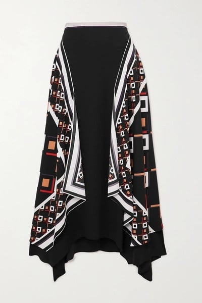 DVF Reece Asymmetric Printed Crepe Maxi Skirt