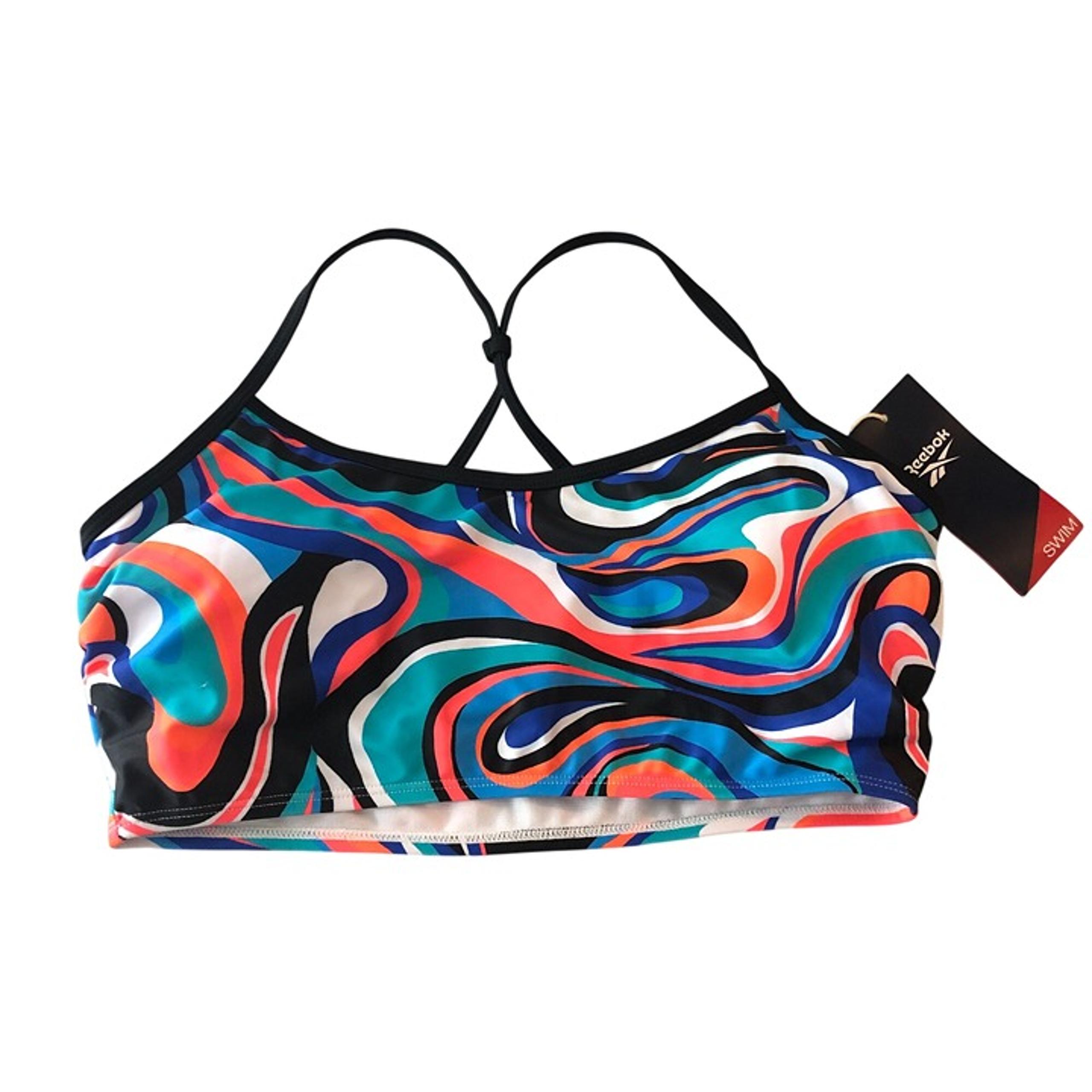 Reebok Bikini Top Long Line Removable Cups Racerback Swirl Blue Orange L