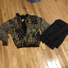 Vintage Wind suit Rhoda Lynne silk jacket black gold small And Nylon Pants