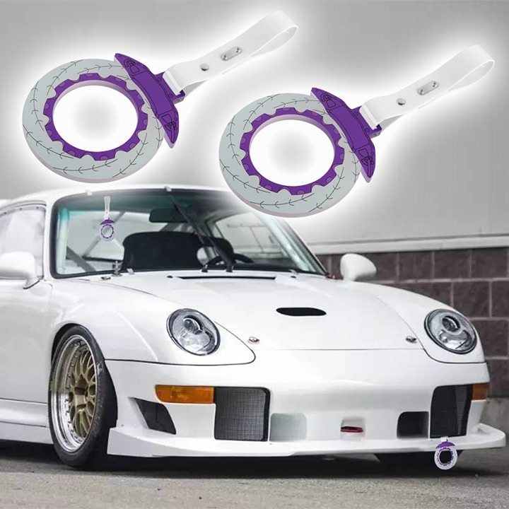 New 2PCS JDM Brake Purple TSURIKAWA Ring Subway Train Bus Handle White Strap