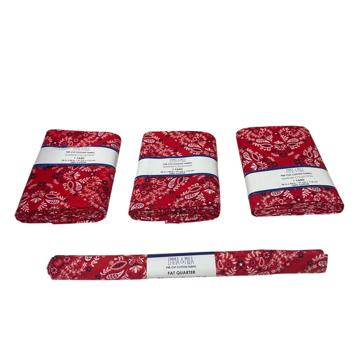 3.25 yds New Emma & Mila Red Paisley Bandana Cotton Quilting Craft Fabric