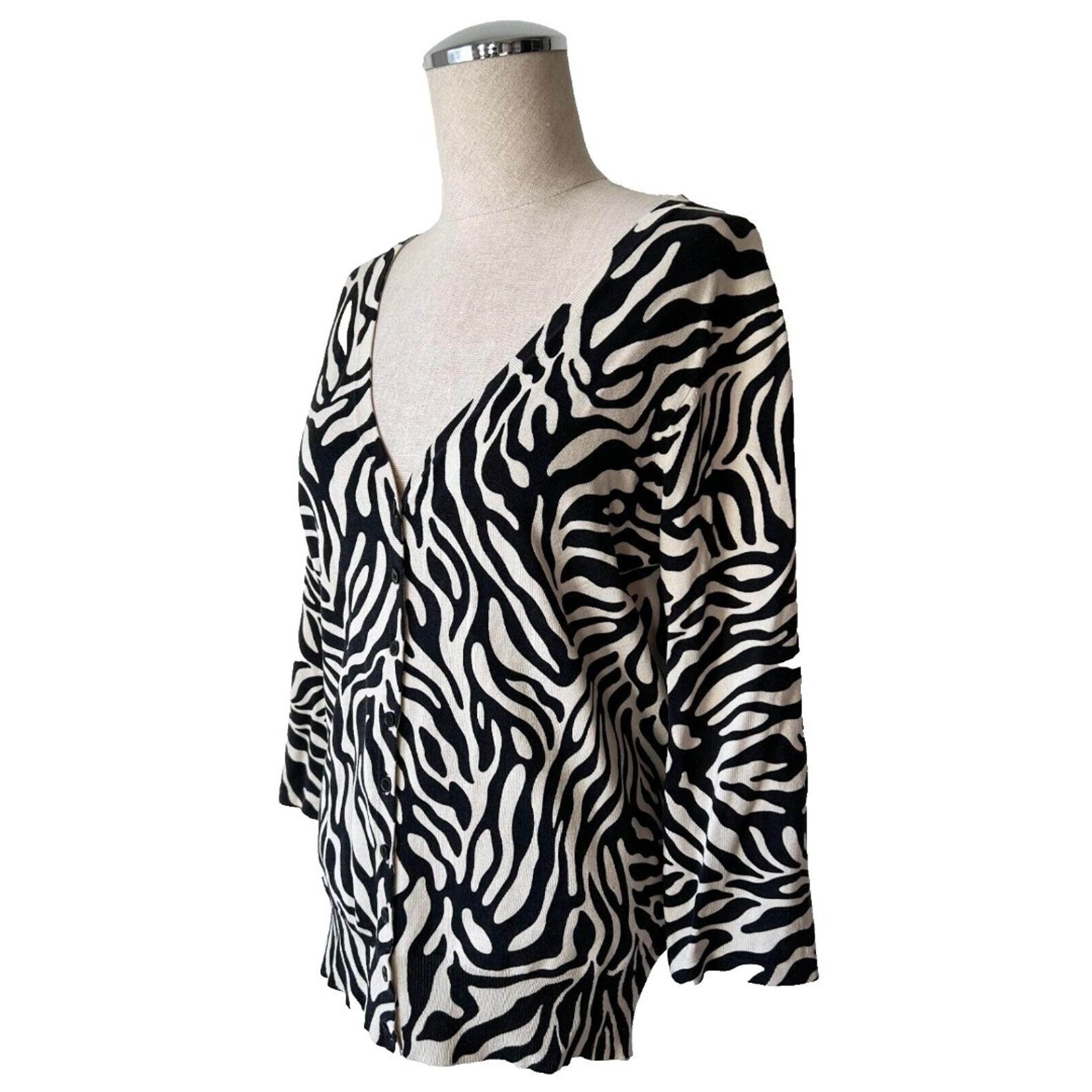 Josephine Chaus Silk Blend Leopard Print Cardigan Sweater - Women's M