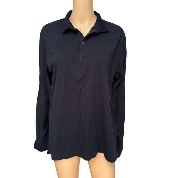 Massimo Dutti casual fit black polo shirt long sleeve corduroy cuffs size XL