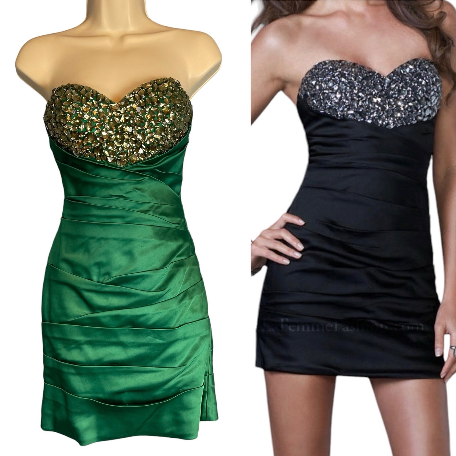 La Femme Strapless Green Embellished Cocktail Dress Size 2