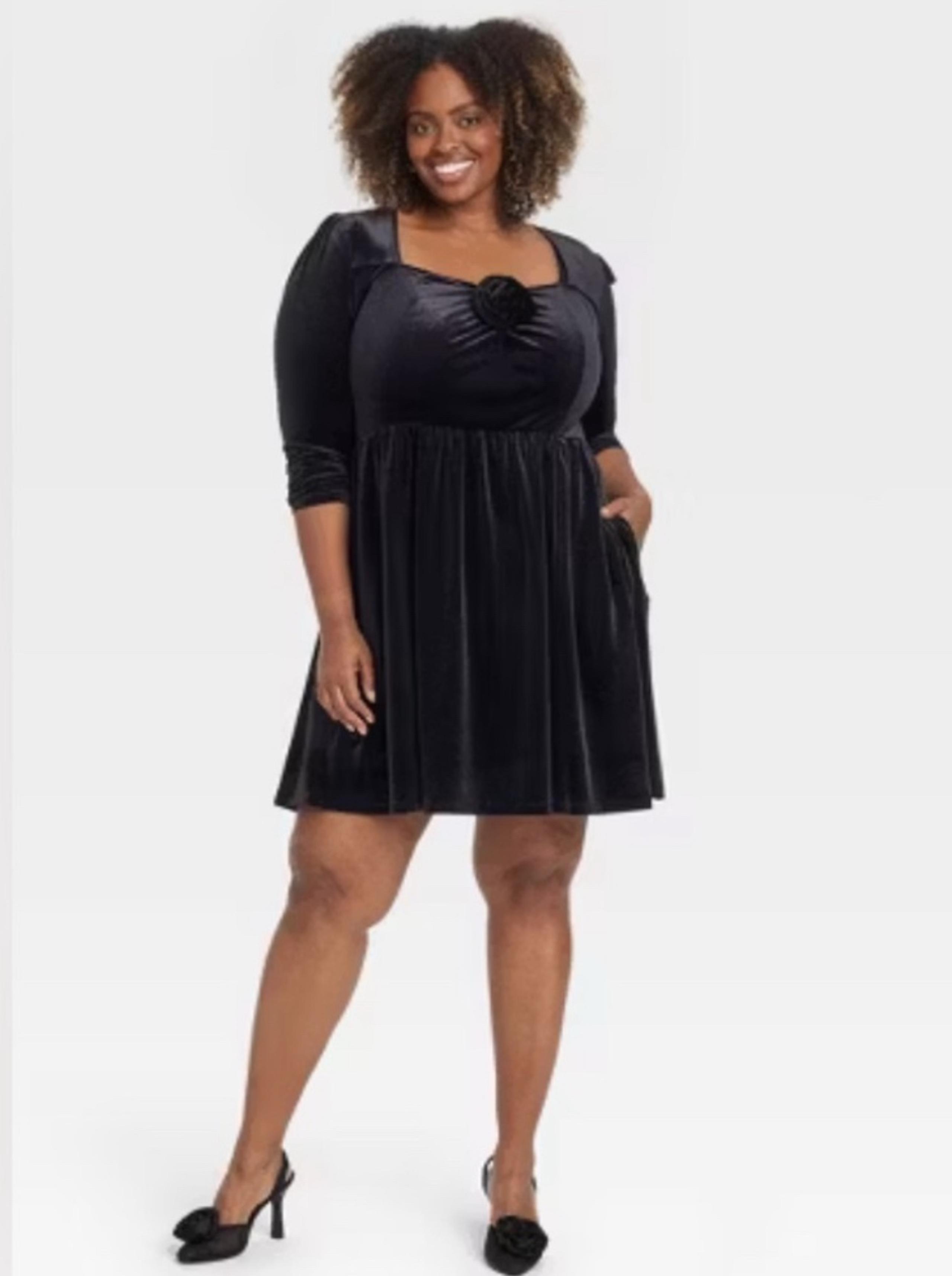 Ava & Viv Women's Long Sleeve Rosette Midi A-Line Dress XXL NEW