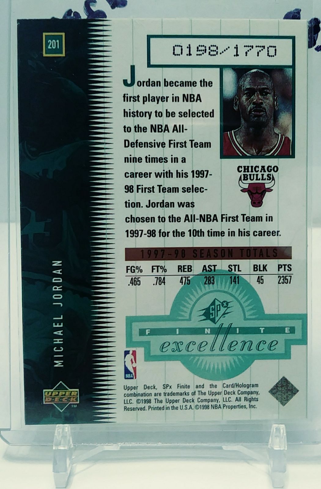 Michael Jordan 1998 Upper Deck Finite Ex