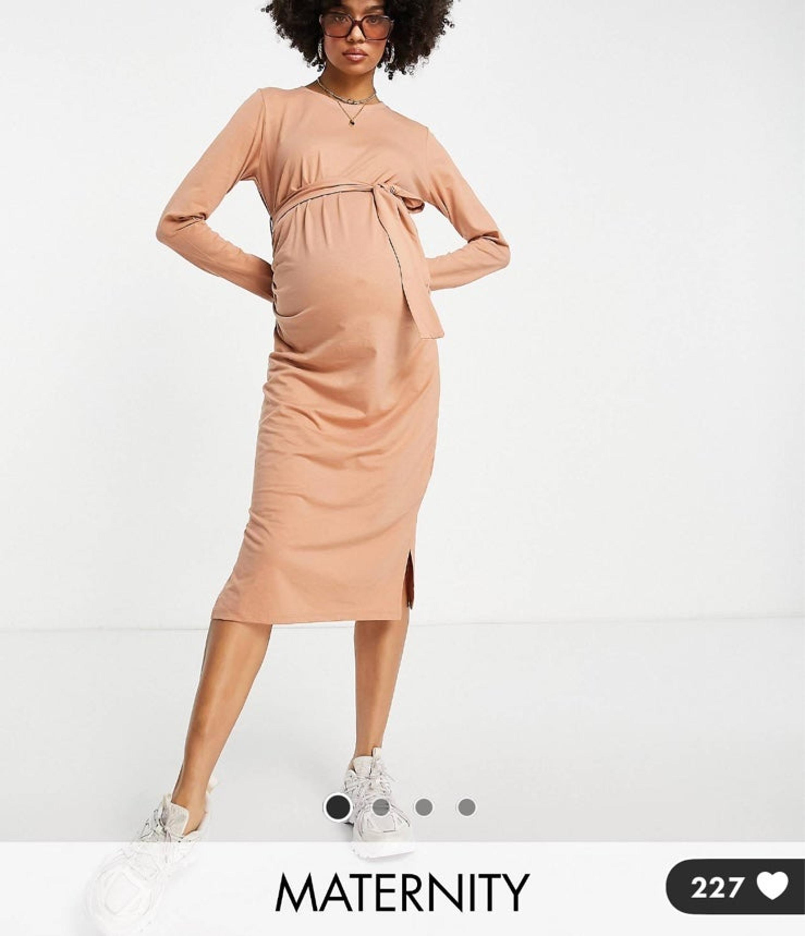 ASOS Threadbare Maternity Midi Pencil Dress Long Sleeves w/ Belt Taupe