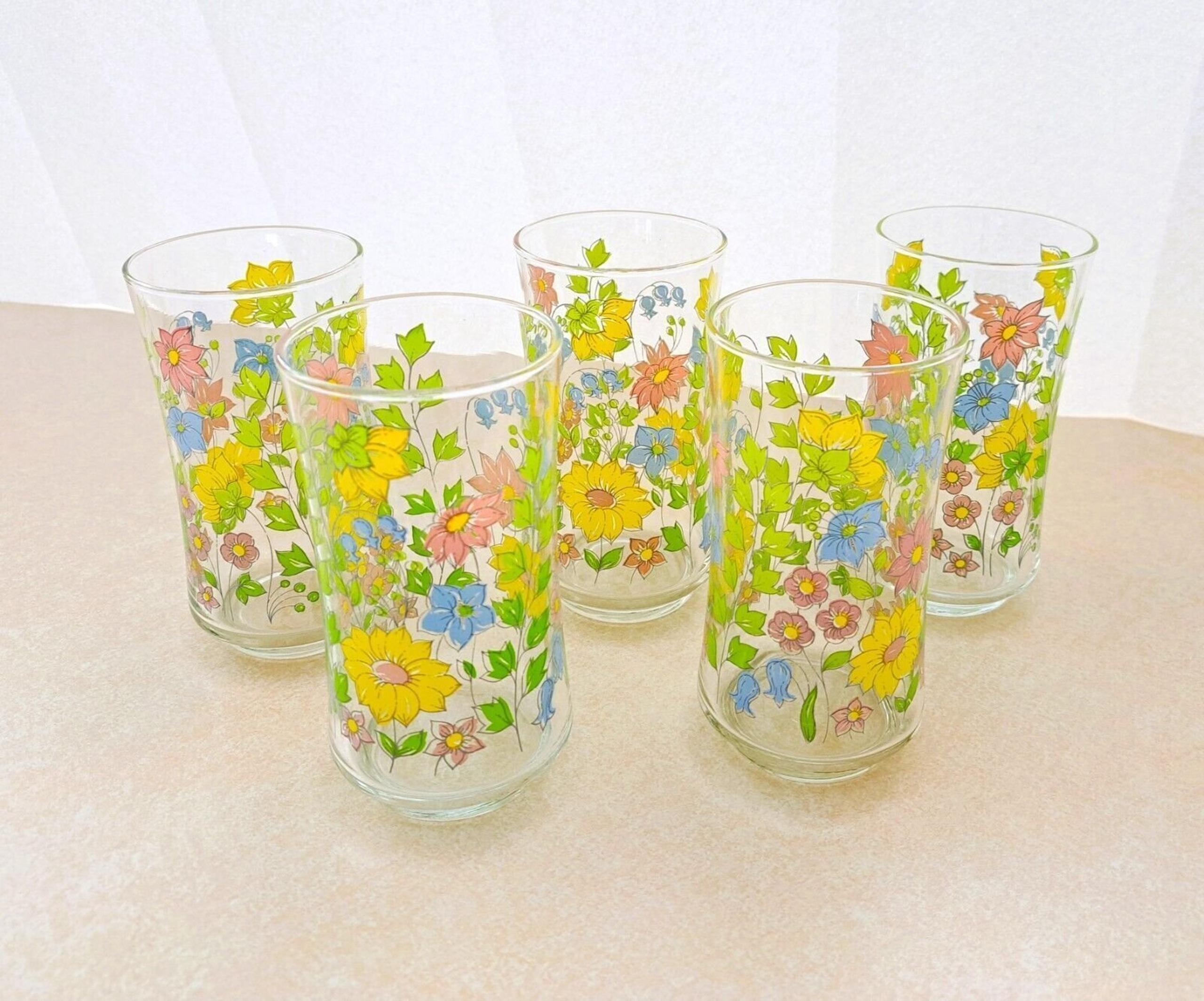 CORELLE SPRING MEADOW 10oz GLASS TUMBLERS GLASSWARE 5 1/4" SET OF 5
