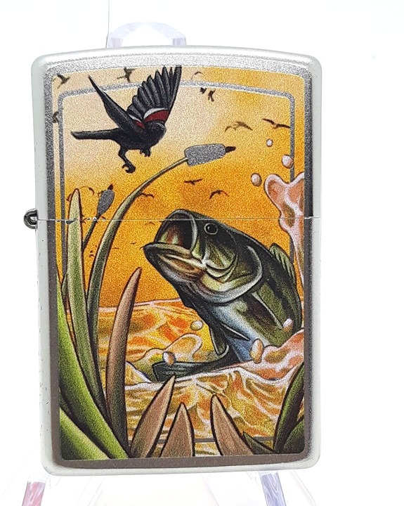 Great Outdoors Bass and Bird - Zippo Lighter Satin Chrome Finish 29391