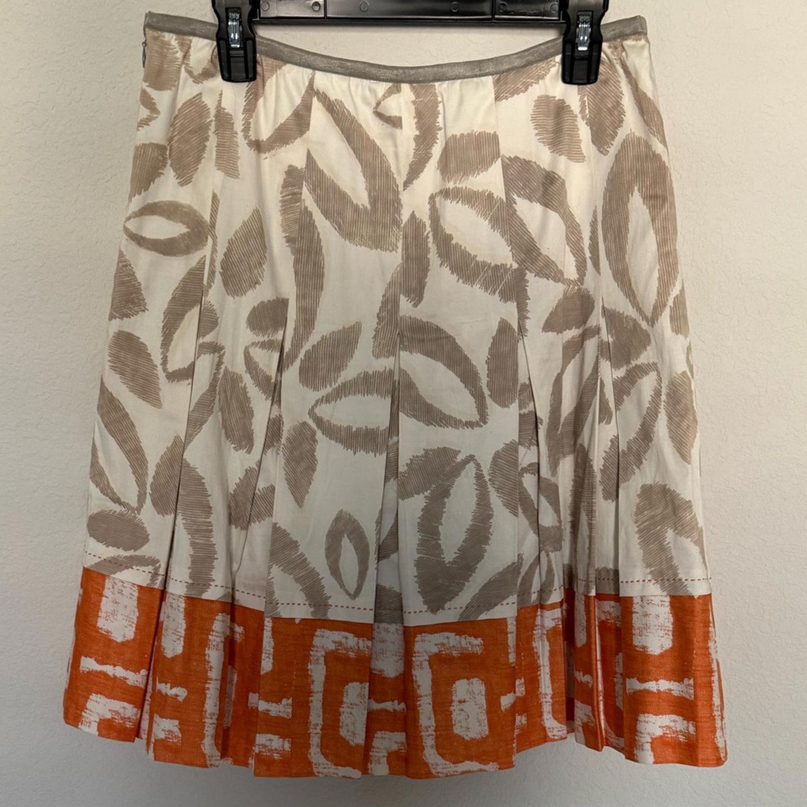 Nic+Zoe Pleated A-Line Pleated Midi Skirt Orange Tan Cream Print Size 12P